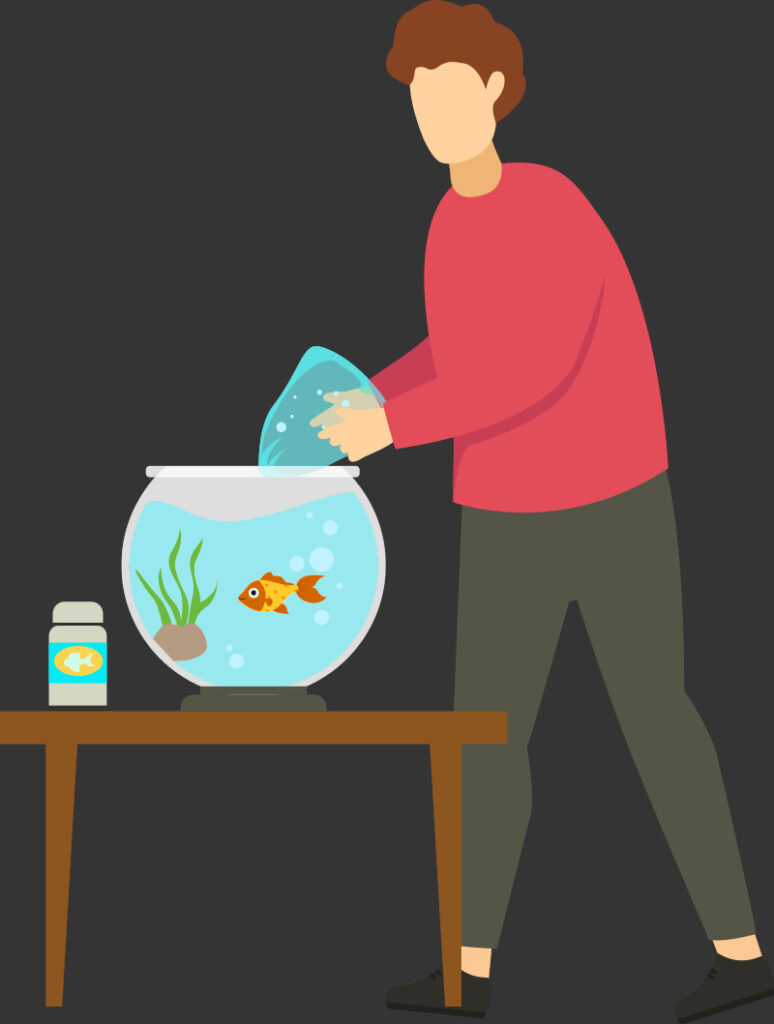 A man changing the water of his fish tank.